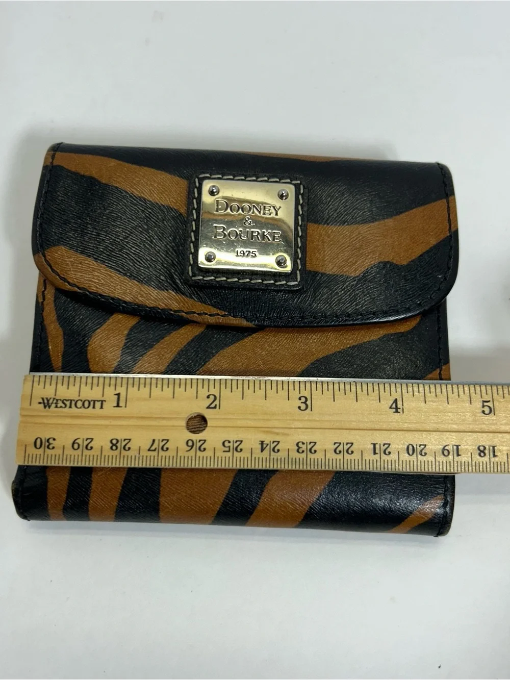 Dooney & Bourke Black Brown Tiger Print Leather Bifold Wallet